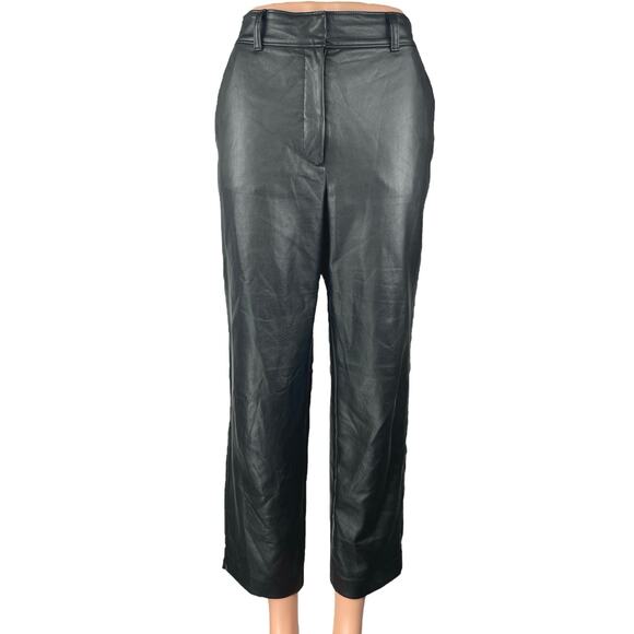 Aritzia Babaton Black Faux Vegan Leather Straight High Rise Trousers Pants Sz 8 - Picture 1 of 5